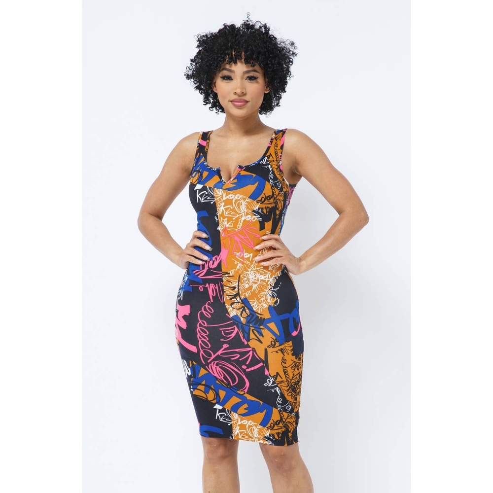Graffiti Print Bodycon Dress
